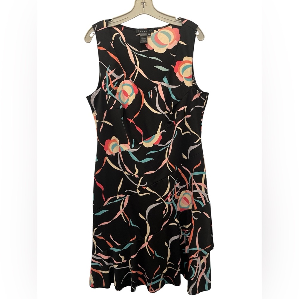 Floral-Print Black Dress with Multicolor Accents